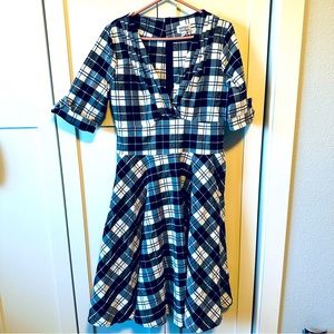 Unique Vintage Delores Swing Dress in black and white plaid 1X/16